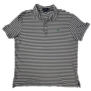 Polo Ralph Lauren Mens XL Featherweight Mesh Striped Polo Shirt Navy White Logo
